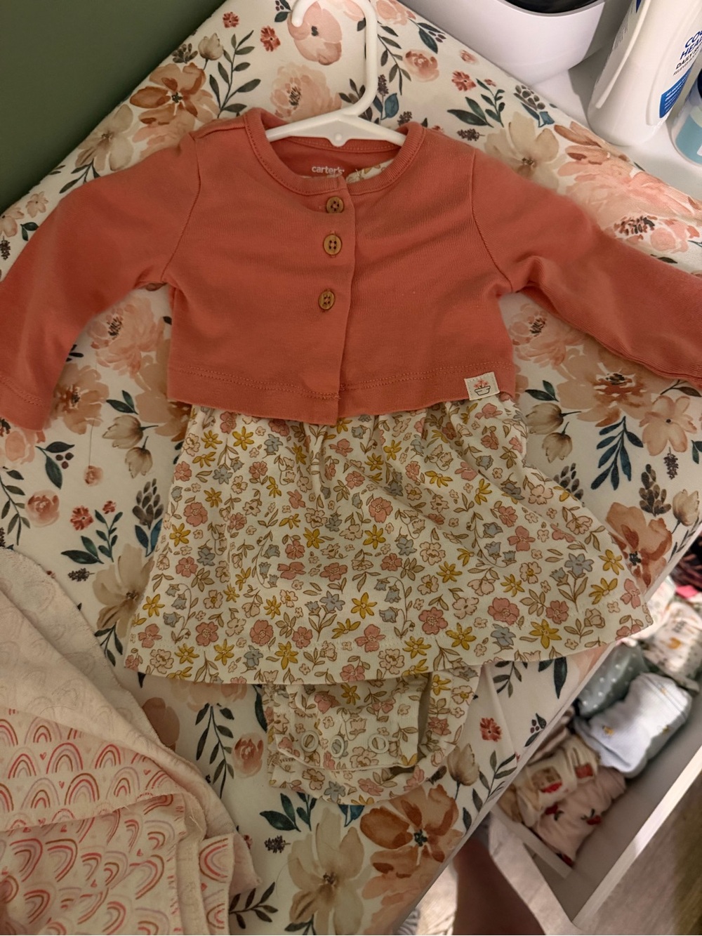 NWOT 3 months Carter's Coral Cardigan with Floral Dress Set